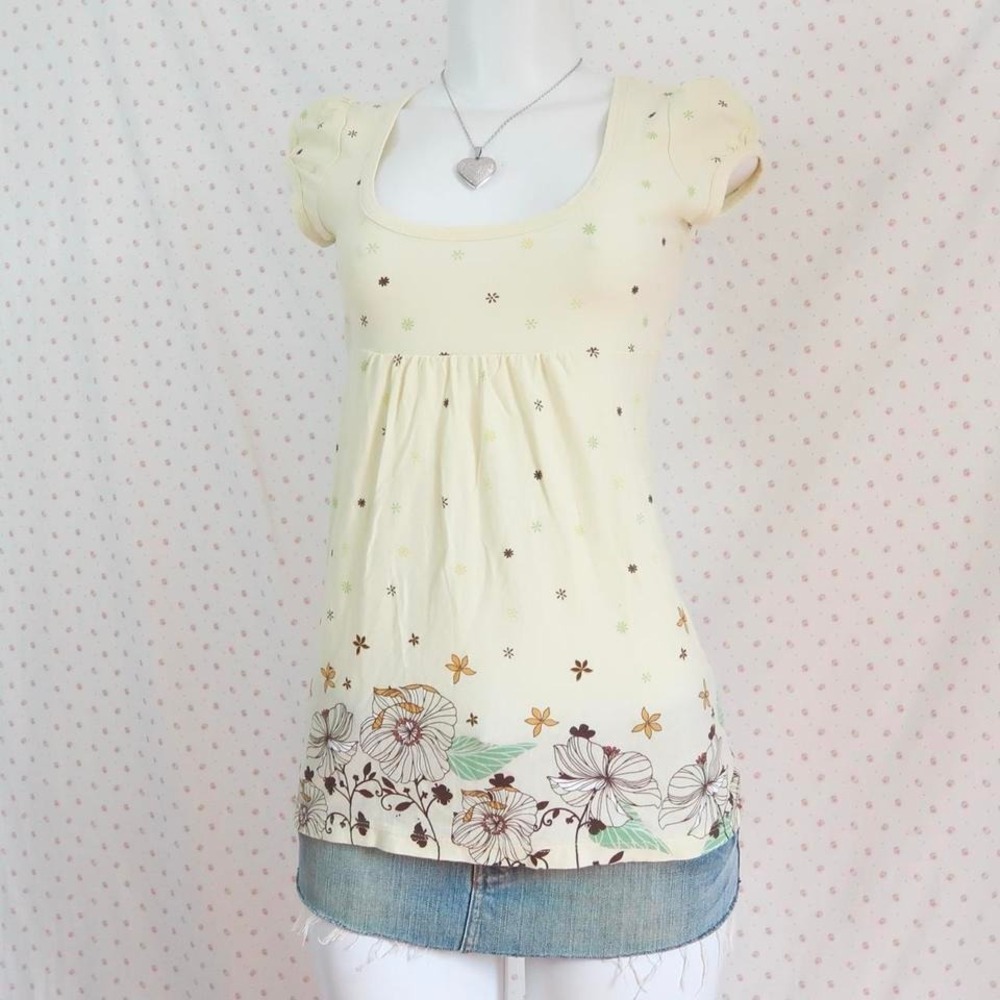vintage garage cream floral babydoll top y2k coquette cottagecore